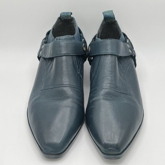 Vintage 90s Tribeca Leather Ankle Harness Teal Booties Womens 6.5 Biker Brazil - Picture 3 of 11